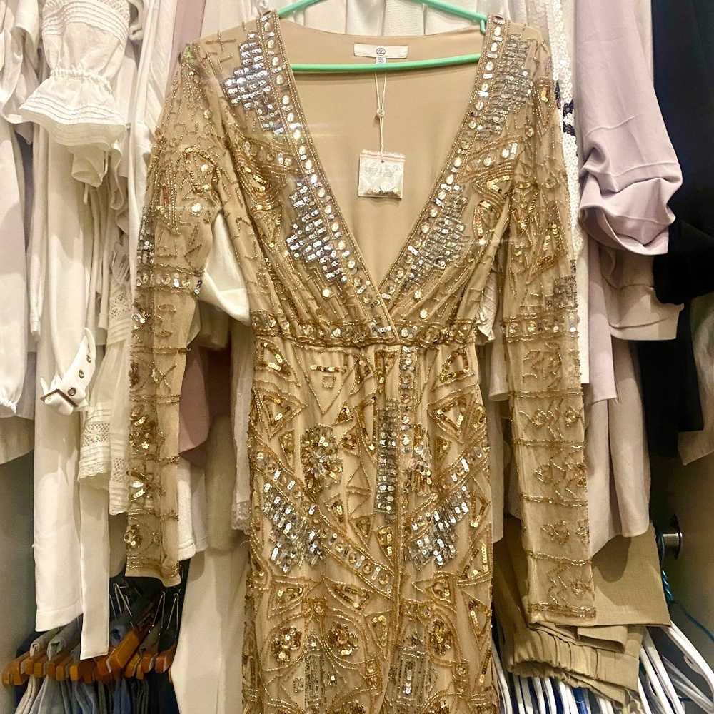 Women Sequin Sexy Mini Dress Long Deep V Neck Bodycon Sparkly Dress